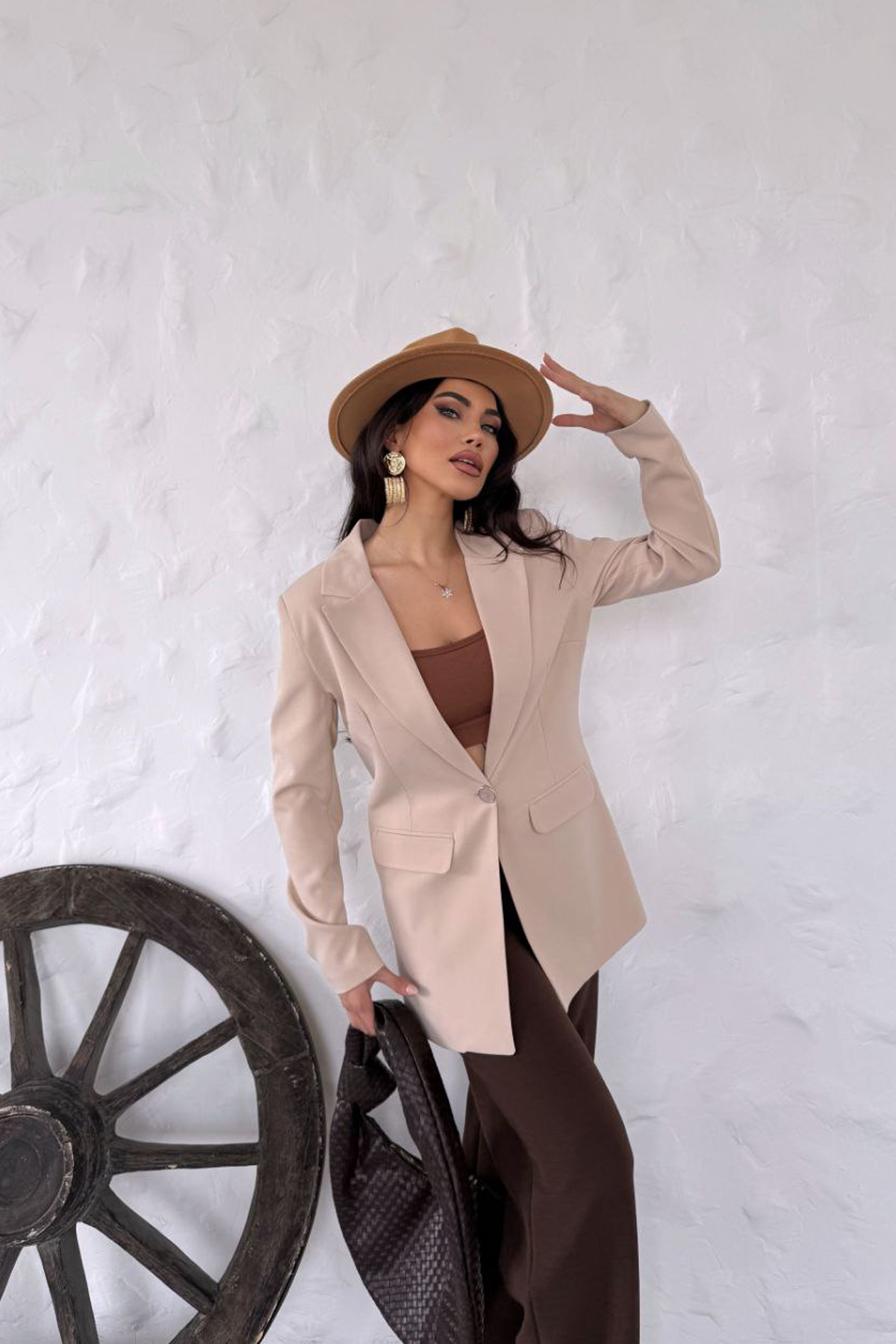 Tek Düğmeli Krem Blazer Ceket